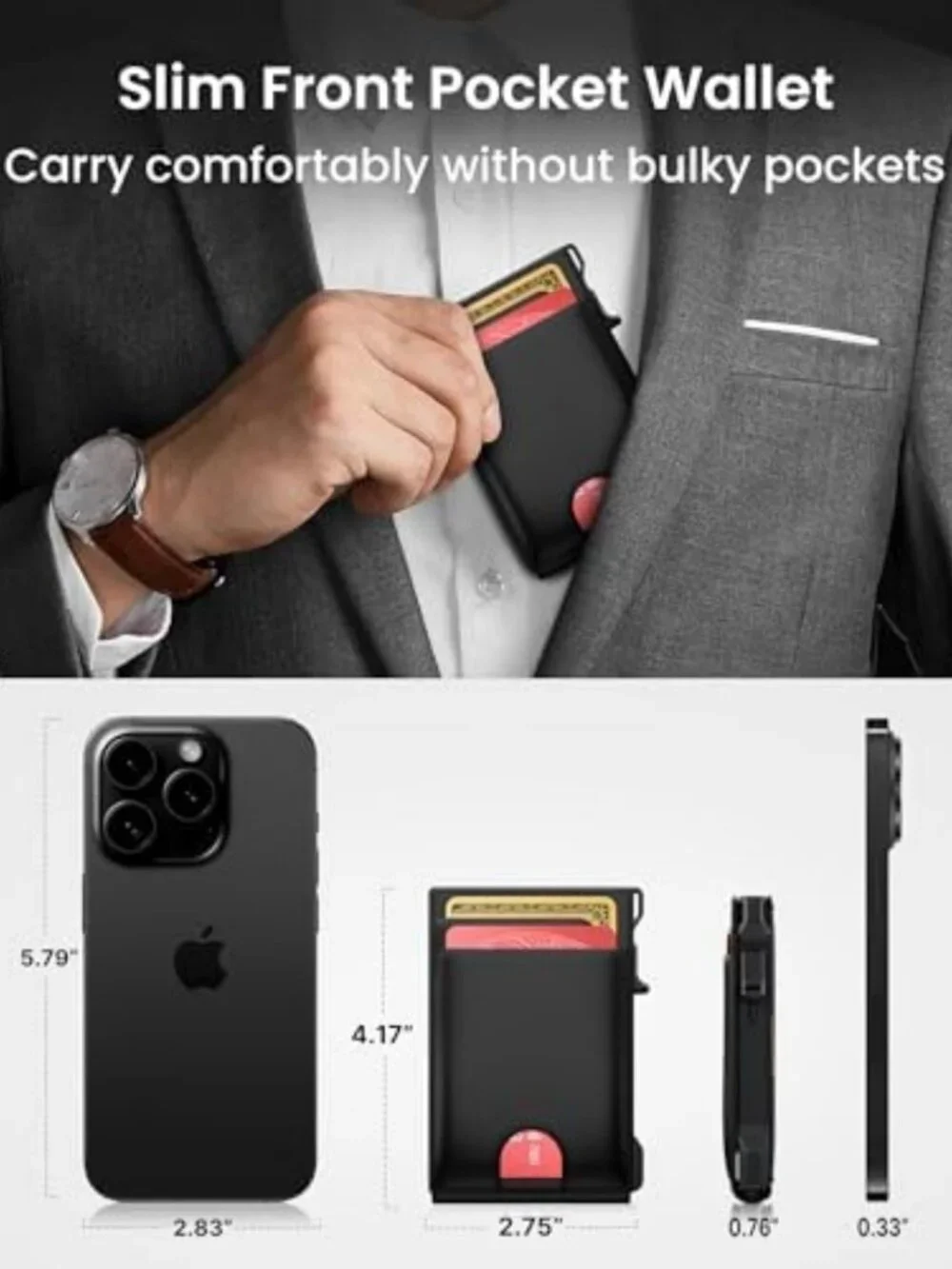 Slim RFID Blocking Wallet for Men - Genuine Leather Card Holder, Pop Up Case, 12